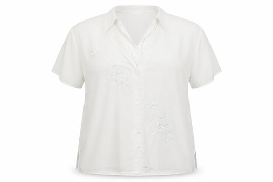 Front view of Marks & Spencer women’s white basic button-up, size UK 18