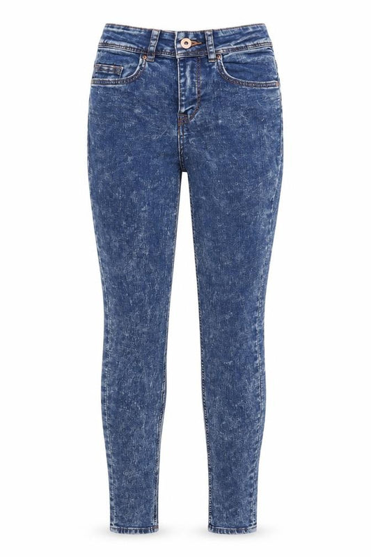 Front view of H&M women’s blue denim skinny jeans, size UK 8, 29-inch leg