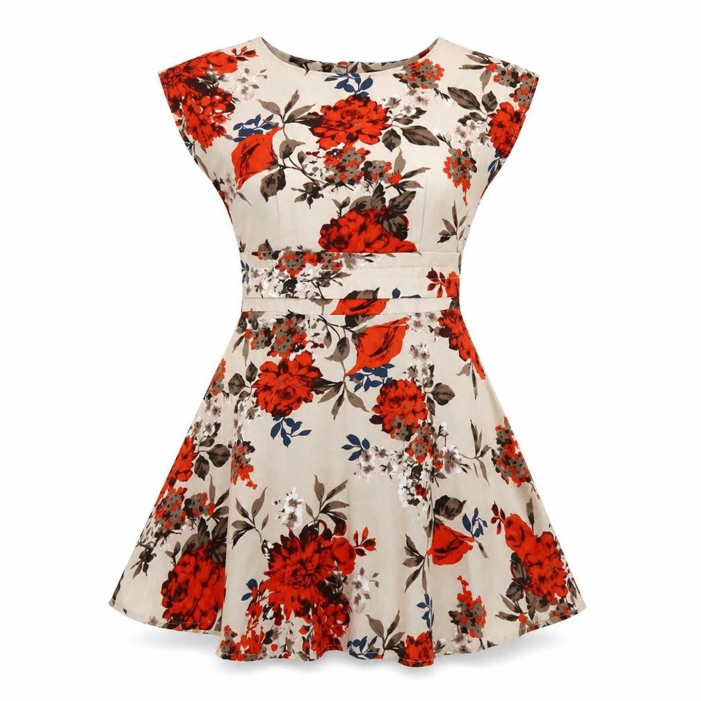 Exact Womens Beige Floral  Fit & Flare  Size S