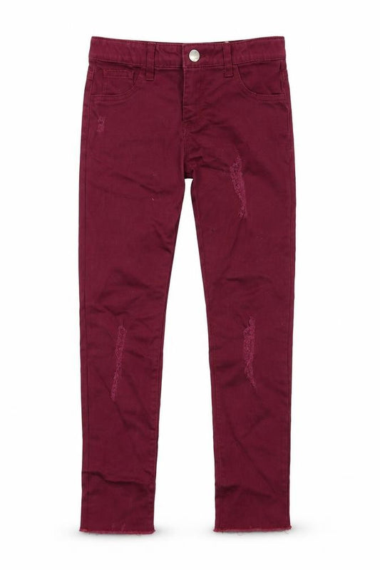 Front view of Denim & Co. girls’ purple denim skinny jeans, size 11-12, years - distressed