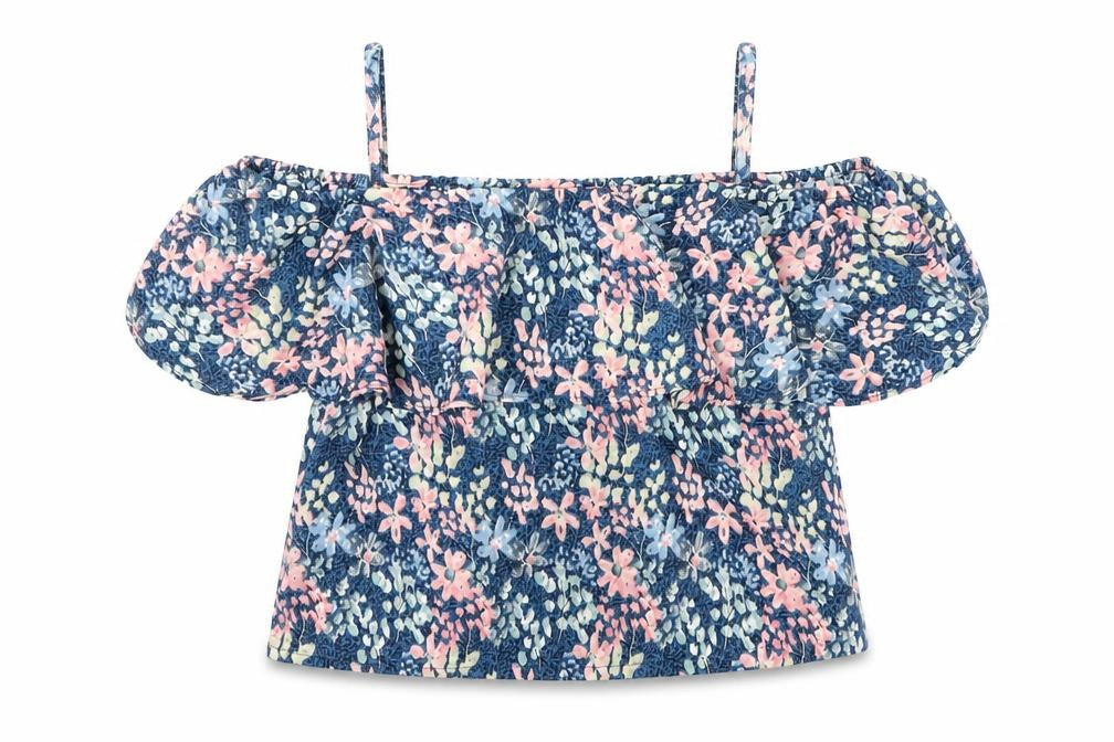 Kylie Girls Blue Floral  Basic Tank Size 12 Years