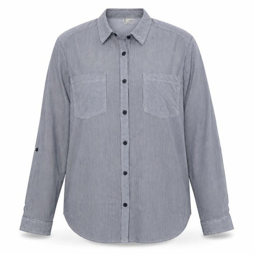 Passport Womens Blue Striped  Basic Button-Up Size XL