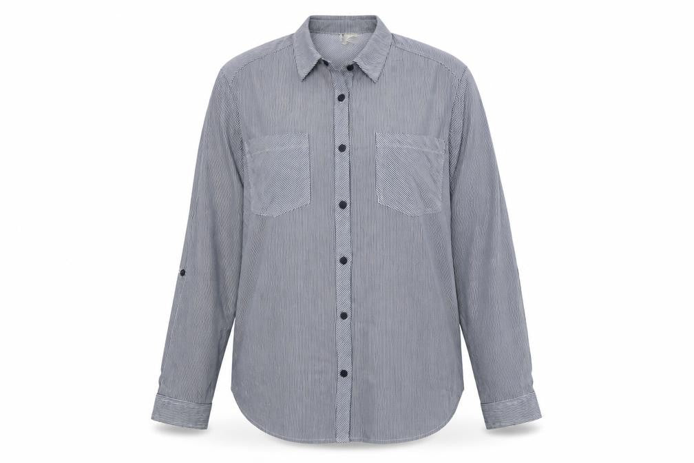 Passport Womens Blue Striped  Basic Button-Up Size XL