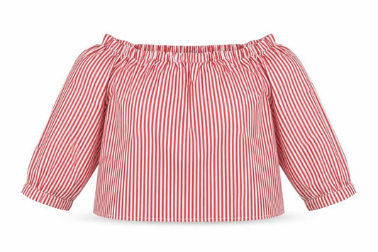 Front view of Select women’s multicoloured striped cropped blouse, size UK 14