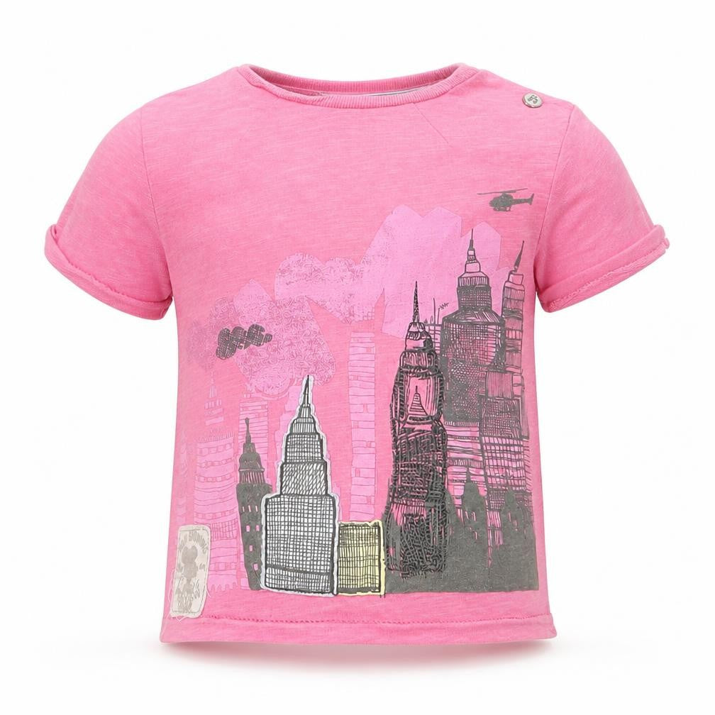 mamas & papas  Pink   Basic T-Shirt Size 12-18 Months  - buildings