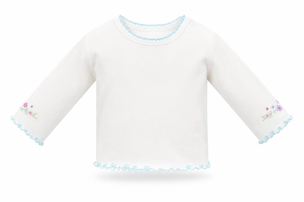 first needs  White   Basic T-Shirt Size 3-6 Months  - flowers on arms