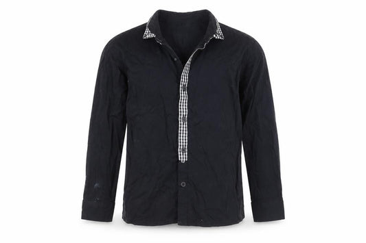 Front view of Next boys’ black basic button-up, size 4-5, years