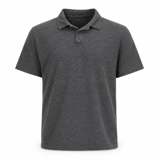 Front view of Studio men’s grey polo, size L