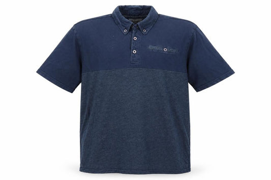 Front view of Studio men’s blue polo, size L