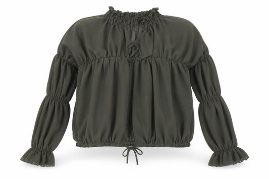 Front view of PRETTYLITTLETHING women’s green basic blouse, size UK 12