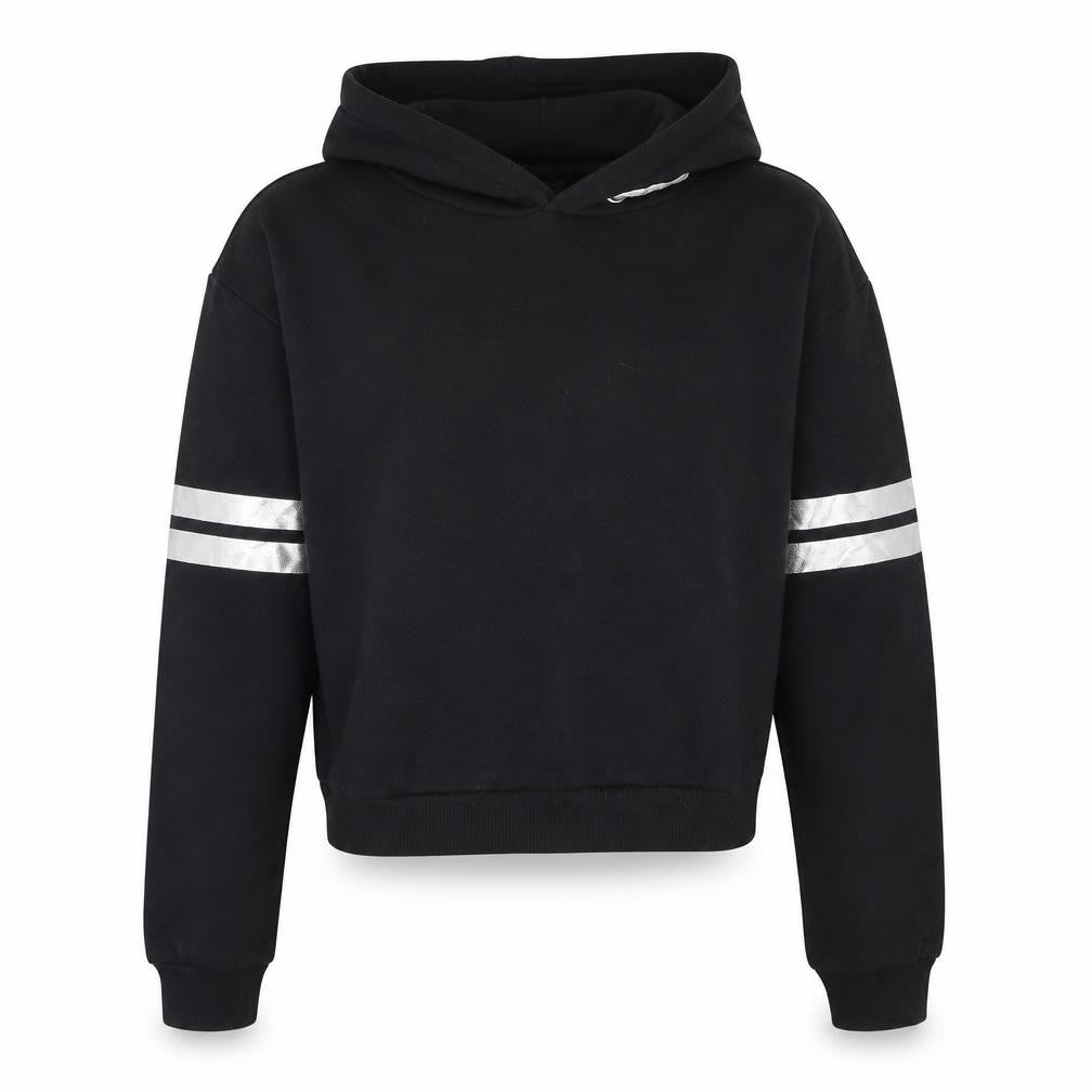 Front view of Miss E-vie girls’ black pullover hoodie, size 13-14, years