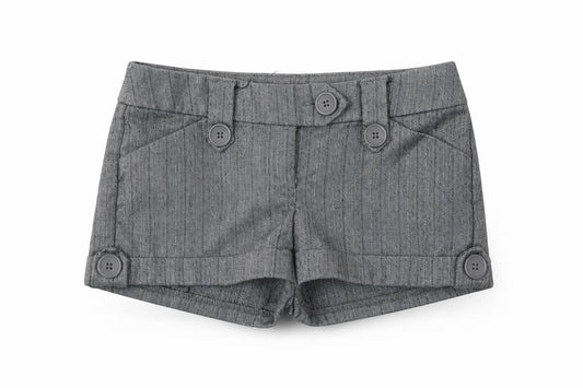 Front view of New Look girls’ grey pinstripe sailor shorts, size 9, years