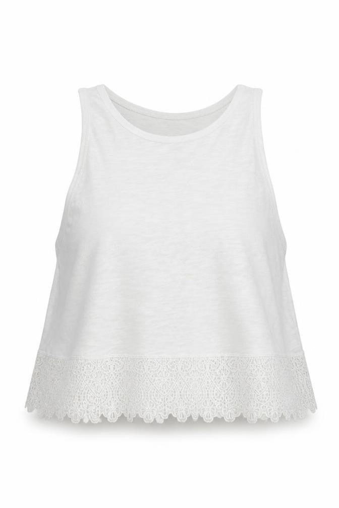 New Look Womens White   Cropped Tank Size 8  - Lace trim