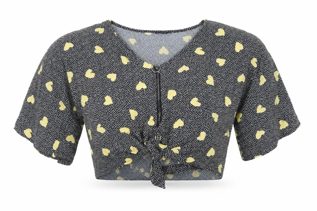 Topshop Womens Black Animal Print  Cropped Blouse Size 8