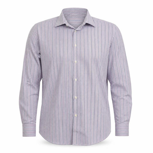 Front view of pre worn men’s purple button-up, size 16