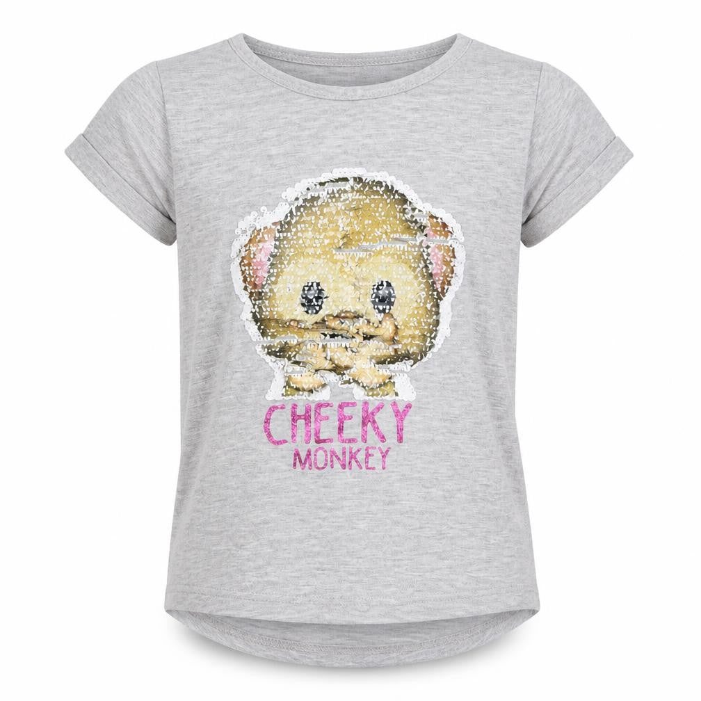 Front view of Young Dimension girls’ grey basic t-shirt, size 6-7, years