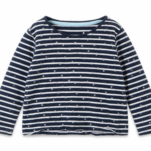 F&F Girls Blue Striped Jersey Basic T-Shirt Size 12-18 Months