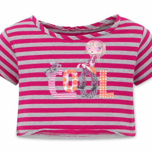 Preworn Girls Pink Striped Jersey Cropped T-Shirt Size 5 Years  - Cool