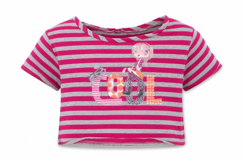 Preworn Girls Pink Striped Jersey Cropped T-Shirt Size 5 Years  - Cool