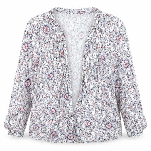 New Look Womens White Floral  Kimono Blouse Size 8  - Edge to Edge