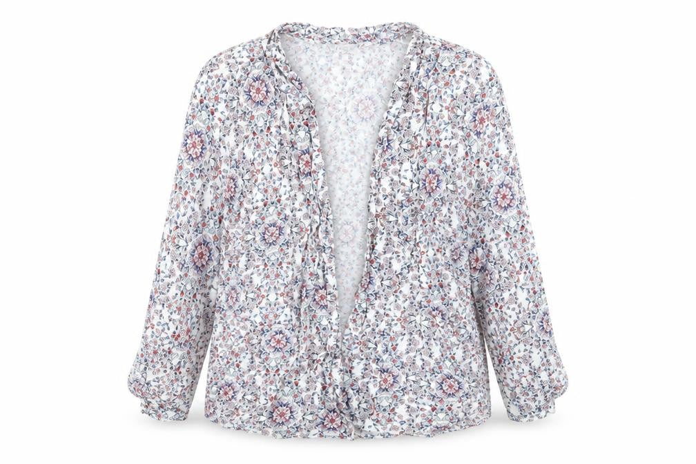 New Look Womens White Floral  Kimono Blouse Size 8  - Edge to Edge