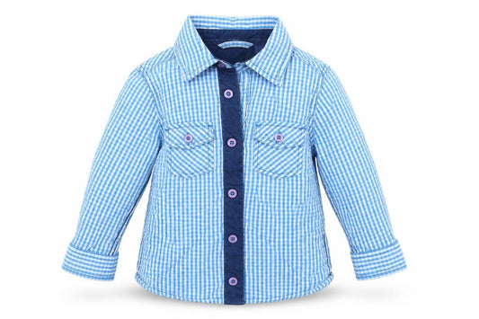 Front view of Dopo Dopo Baby Blue Check Basic Button-Up, size 18-24, Months