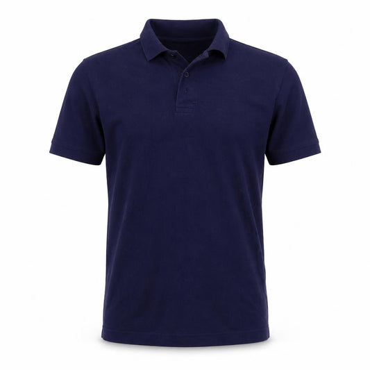 Front view of Gymphlex men’s blue basic polo, size XS