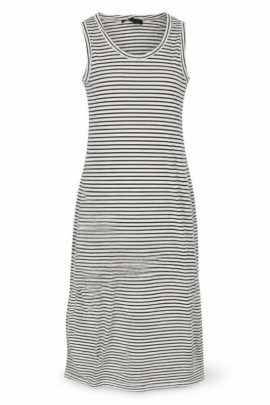 Front view of Atmosphere women’s white striped tank dress, size UK 4