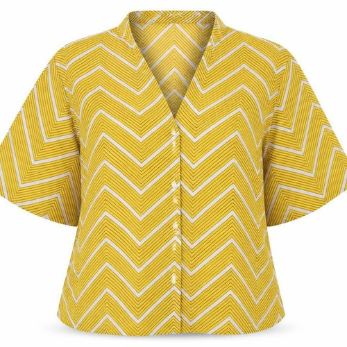 Boohoo Womens Yellow Striped  Basic Button-Up Size 8
