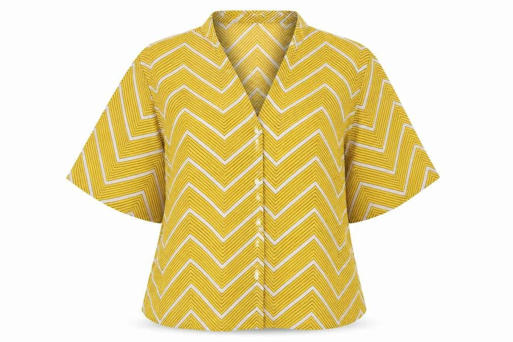 Boohoo Womens Yellow Striped  Basic Button-Up Size 8