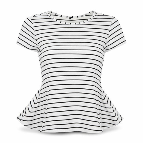 Preworn Womens White Striped  Basic T-Shirt Size 10