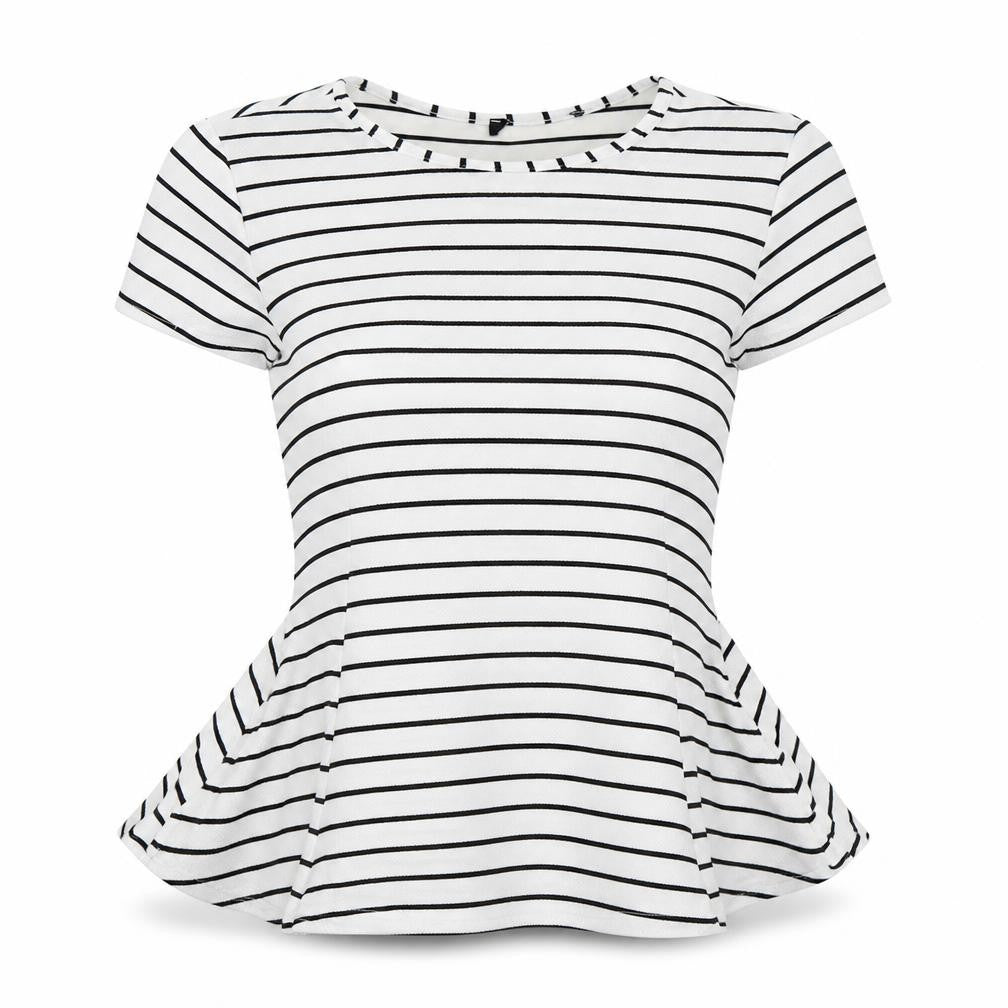 Preworn Womens White Striped  Basic T-Shirt Size 10
