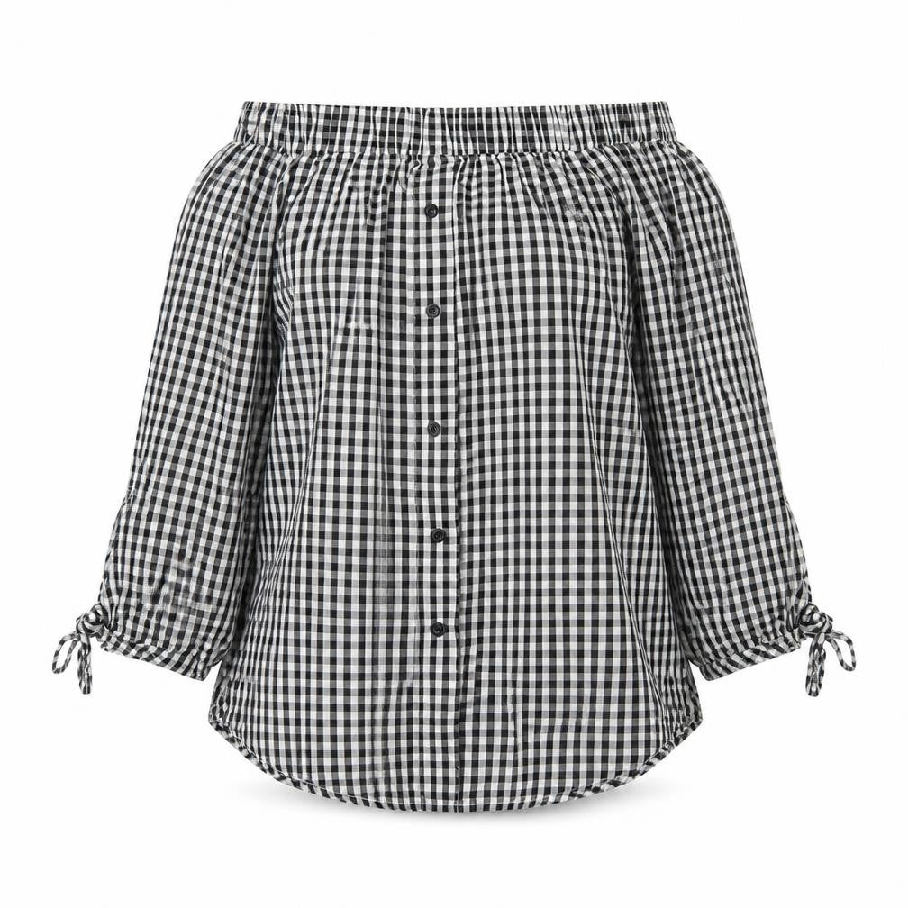 Cameo Womens Black Plaid  Basic Blouse Size 10