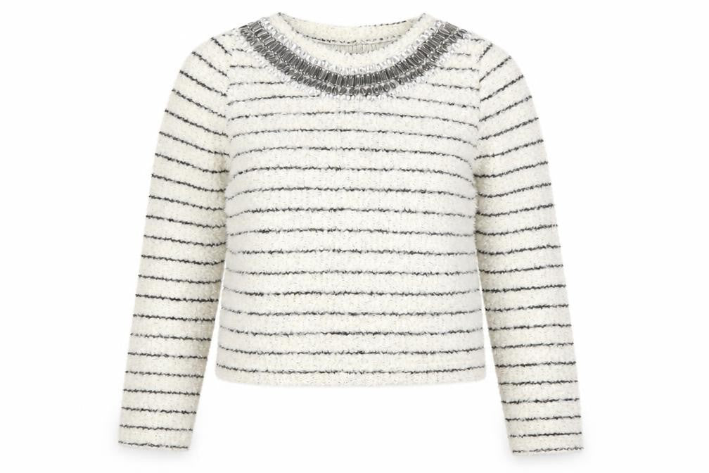 New Look Womens White Striped  Pullover Jumper Size 12