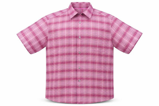 Front view of Marks & Spencer men’s purple check button-up, size L
