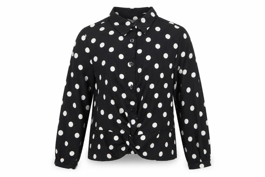 George Girls Black Polka Dot  Basic Button-Up Size 4-5 Years  - tie front