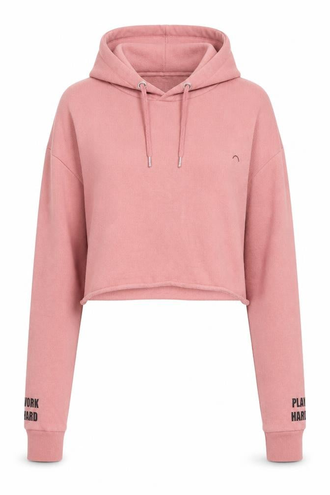 Front view of H&M women’s pink pullover hoodie, size M
