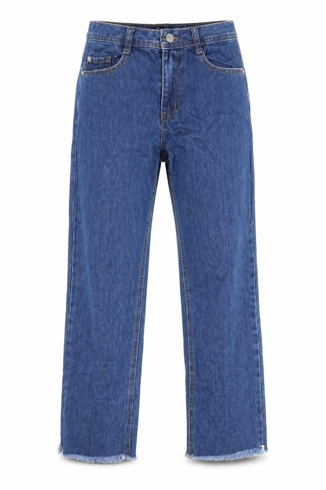 Front view of Missguided women’s black denim straight jeans, size UK 8, 24-inch leg