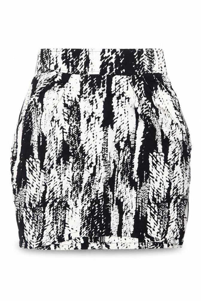 Front view of H&M women’s black animal print mini skirt, size UK 6
