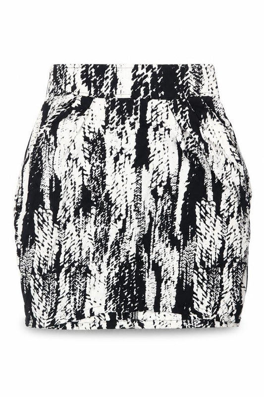 Front view of H&M women’s black animal print mini skirt, size UK 6