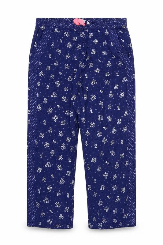 Front view of H&M girls’ blue floral capri pyjama pants, size 9, years