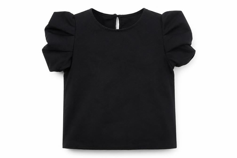 Front view of SHEIN girls’ black basic t-shirt, size 8, years