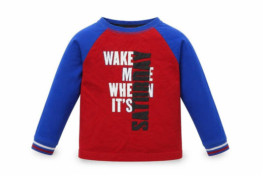 Front view of Tu boys’ red pyjama top, size 3-4, years