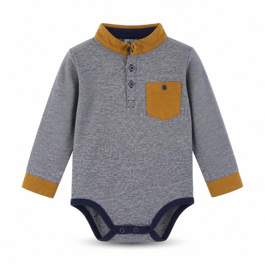 Front view of H&M boys’ grey babygrow one-piece, size 12, months