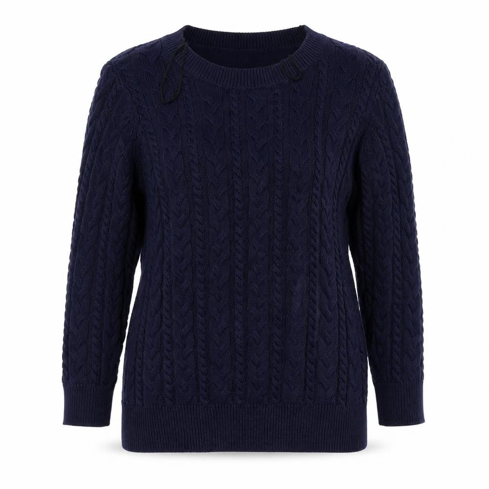 Front view of H&M women’s blue argyle/diamond jumper, size S