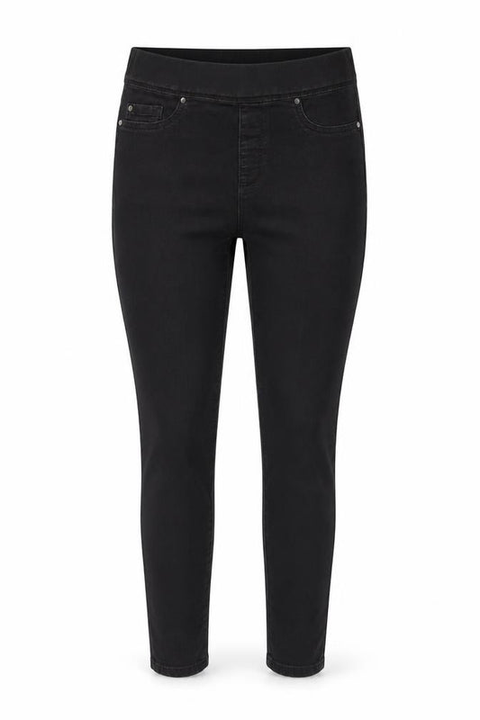 Front view of Denim & Co. women’s grey denim jegging jeans, size UK 12, 27-inch leg