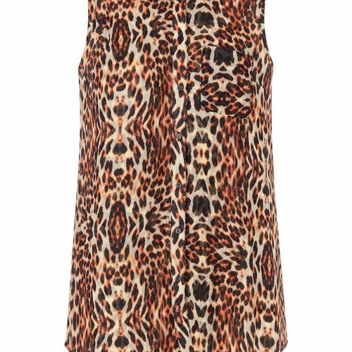 New Look Womens Brown Animal Print  Basic Blouse Size 8  - sheer