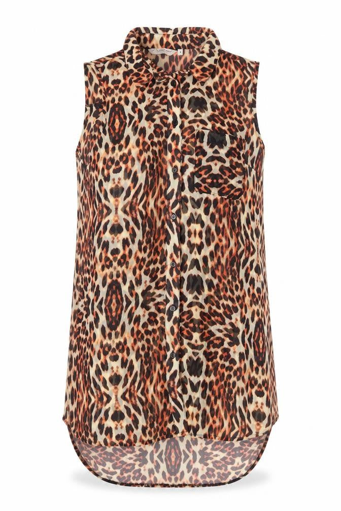 New Look Womens Brown Animal Print  Basic Blouse Size 8  - sheer