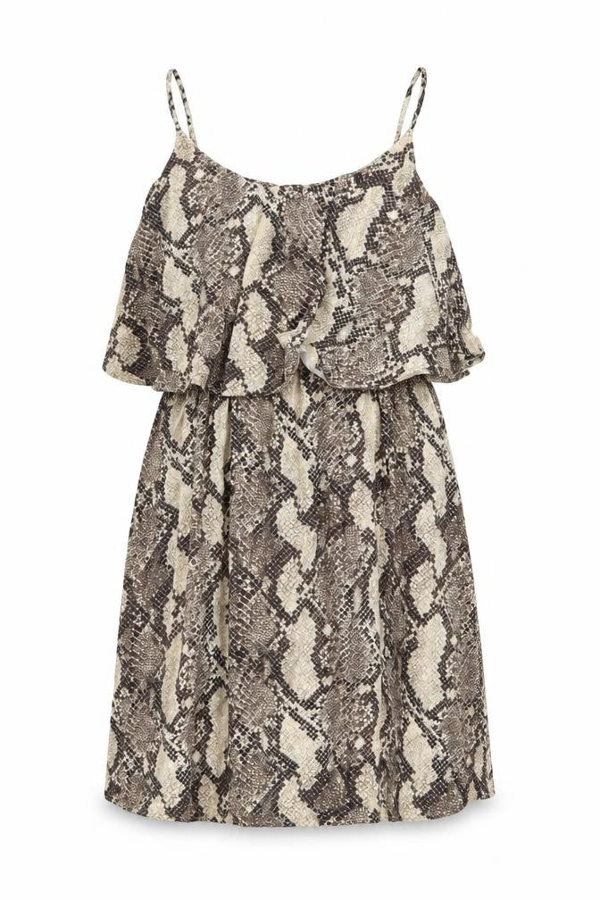 Front view of H&M women’s brown animal print jersey a-line, size M