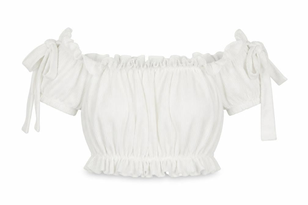 Front view of PRETTYLITTLETHING women’s white jersey cropped t-shirt, size UK 10